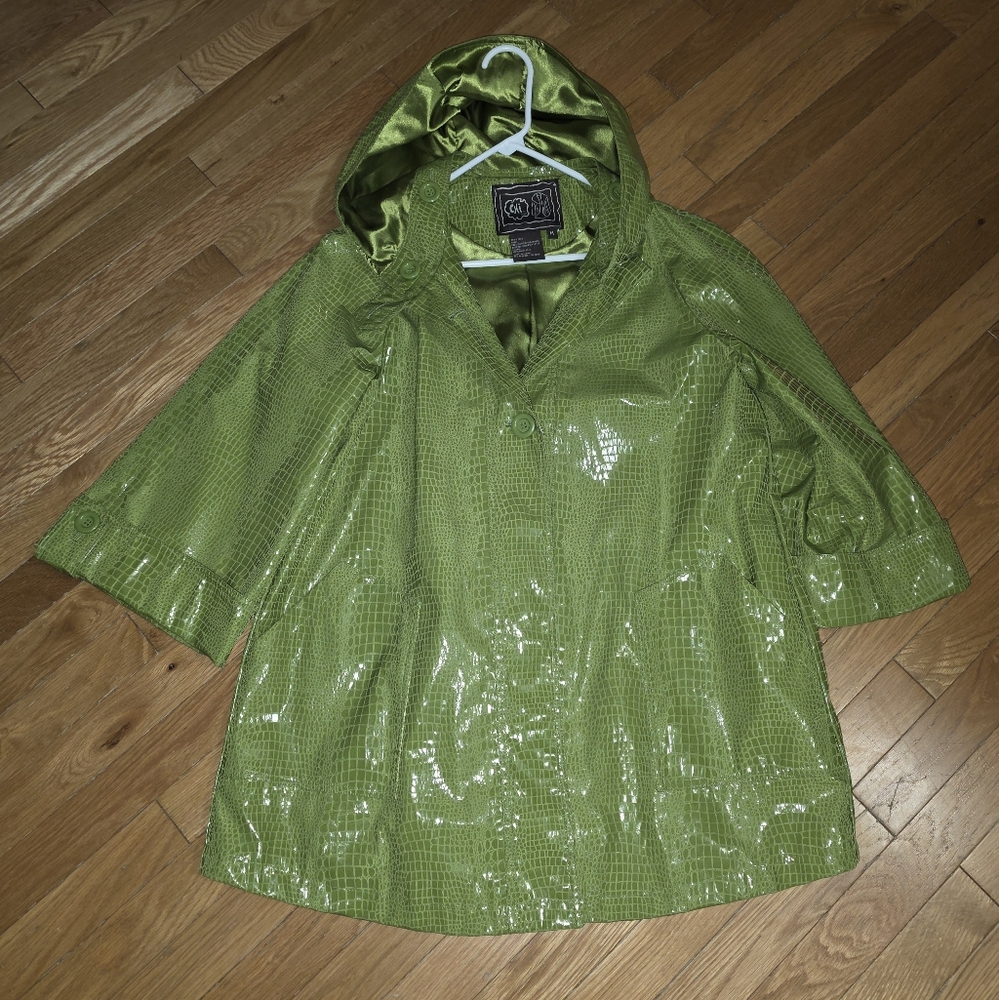 VINTAGE CHI by FALCHI Chic Lime Green Hooded Lined SNOW/RAIN COAT JACKET ANIMAL!